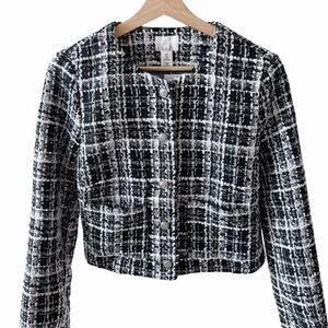H&M Black and White Tweed Blazer